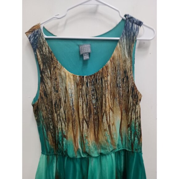 Rabbit Rabbit Rabbit Designs Womens Asymmetric Midi Dress Sz 14 Teal Brown Artsy - Picture 2 of 8